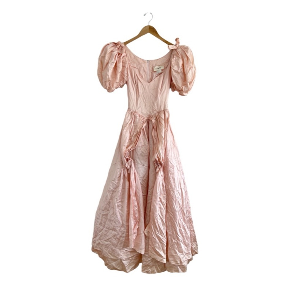 Vintage Gunne Sax Pastel Pink Satin Puff Sleeve A-Line Maxi Dress 2
